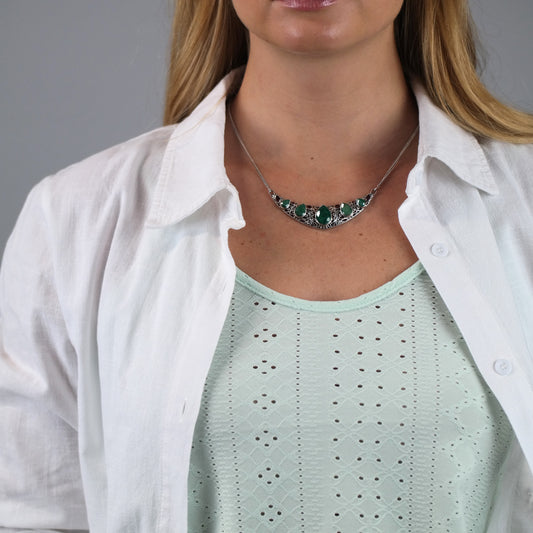 Sterling Silver Emerald Ruby Teardrop Necklace 20" N2633