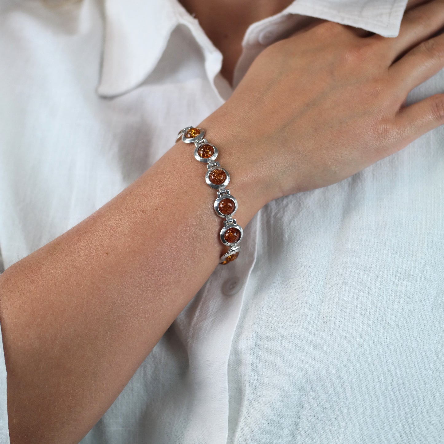 Natural Amber Sterling Silver Bracelet 7" BR3038