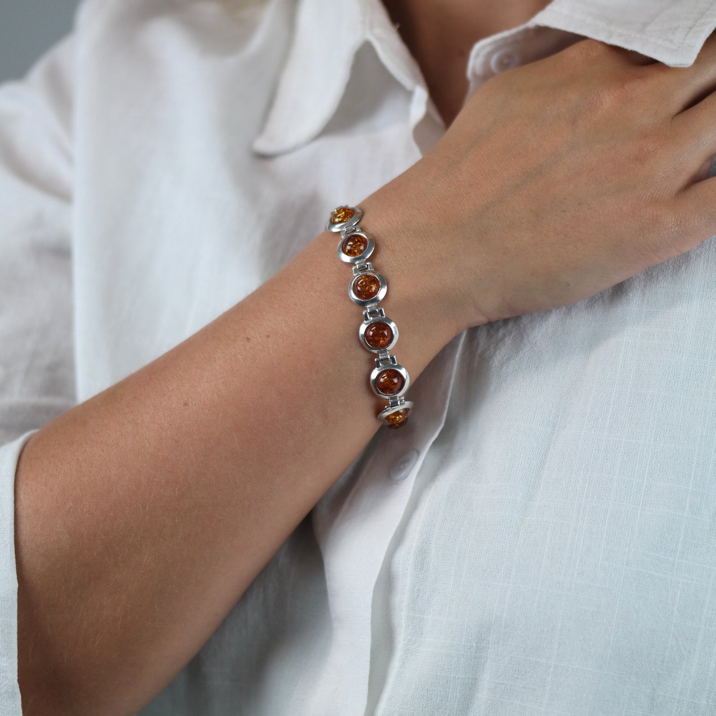 Natural Amber Sterling Silver Bracelet 7" BR3038