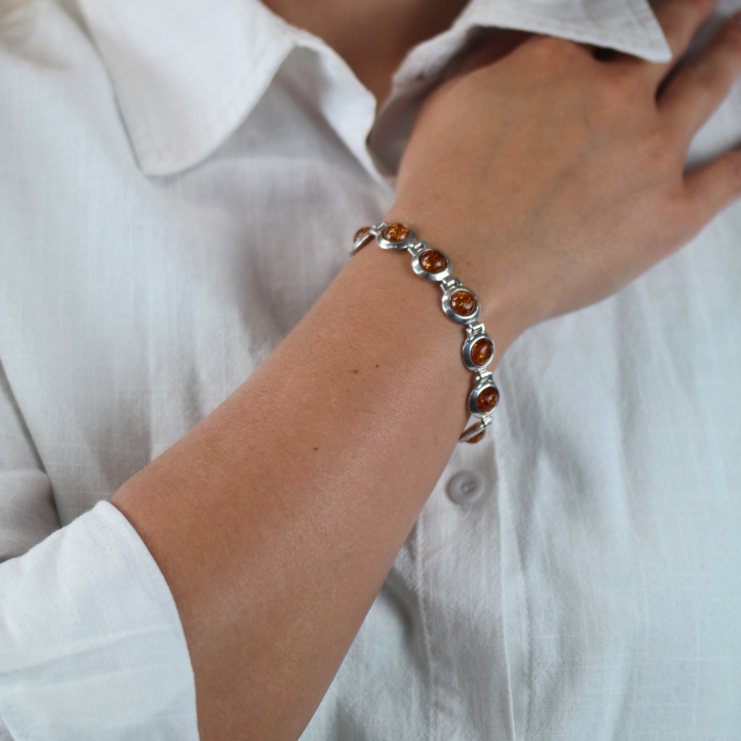 Natural Amber Sterling Silver Bracelet 7" BR3038