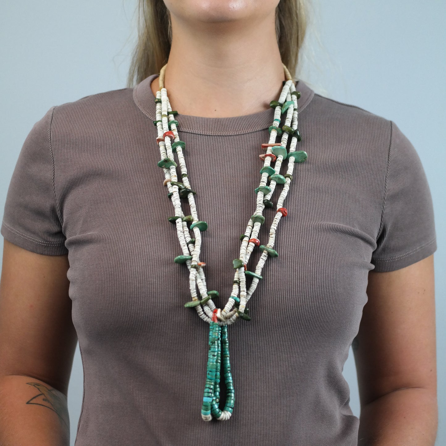 Historic Native American Multicolor Heishi Beaded Necklace N2726