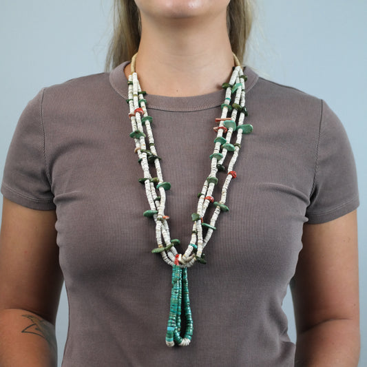 Historic Native American Multicolor Heishi Beaded Necklace N2726
