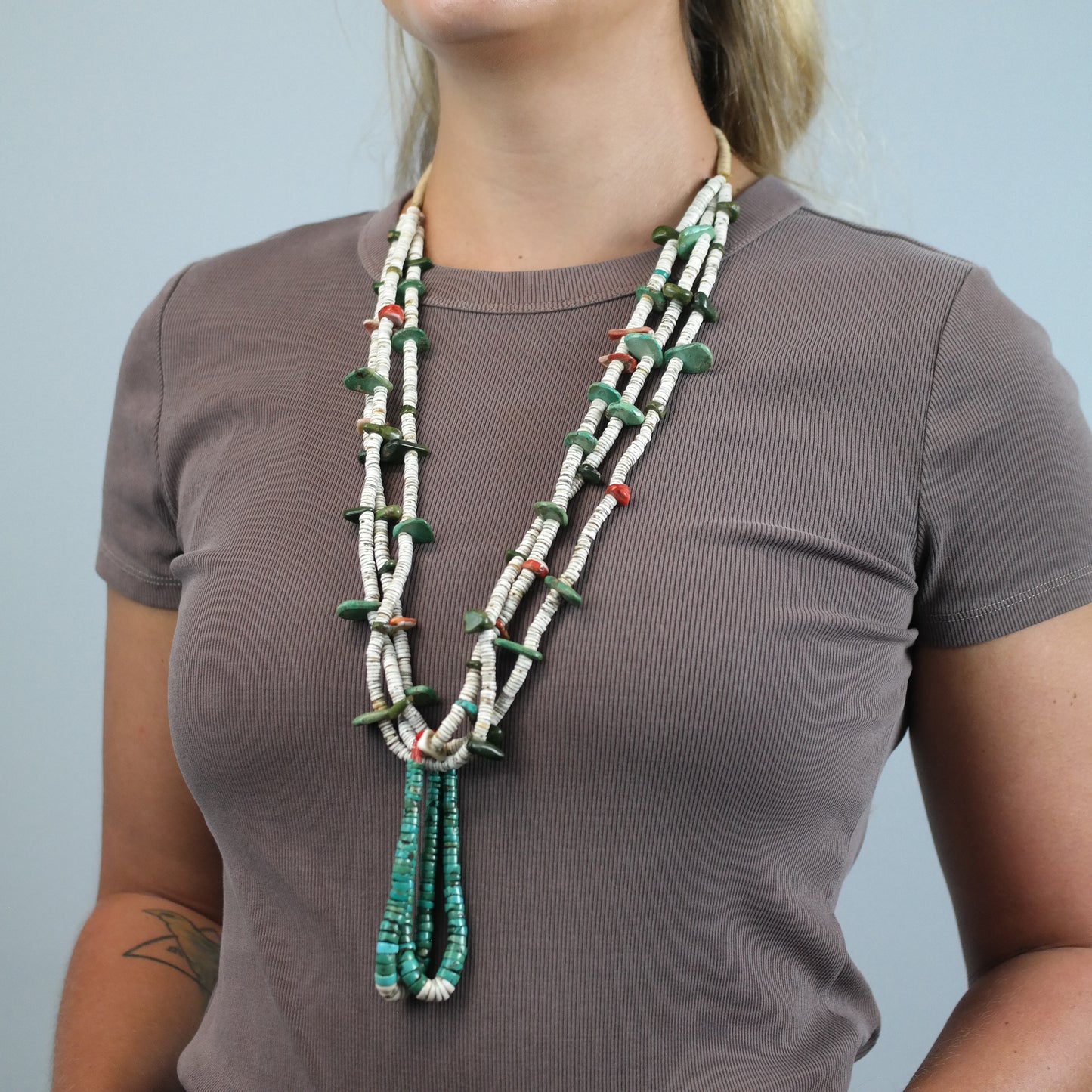 Historic Native American Multicolor Heishi Beaded Necklace N2726
