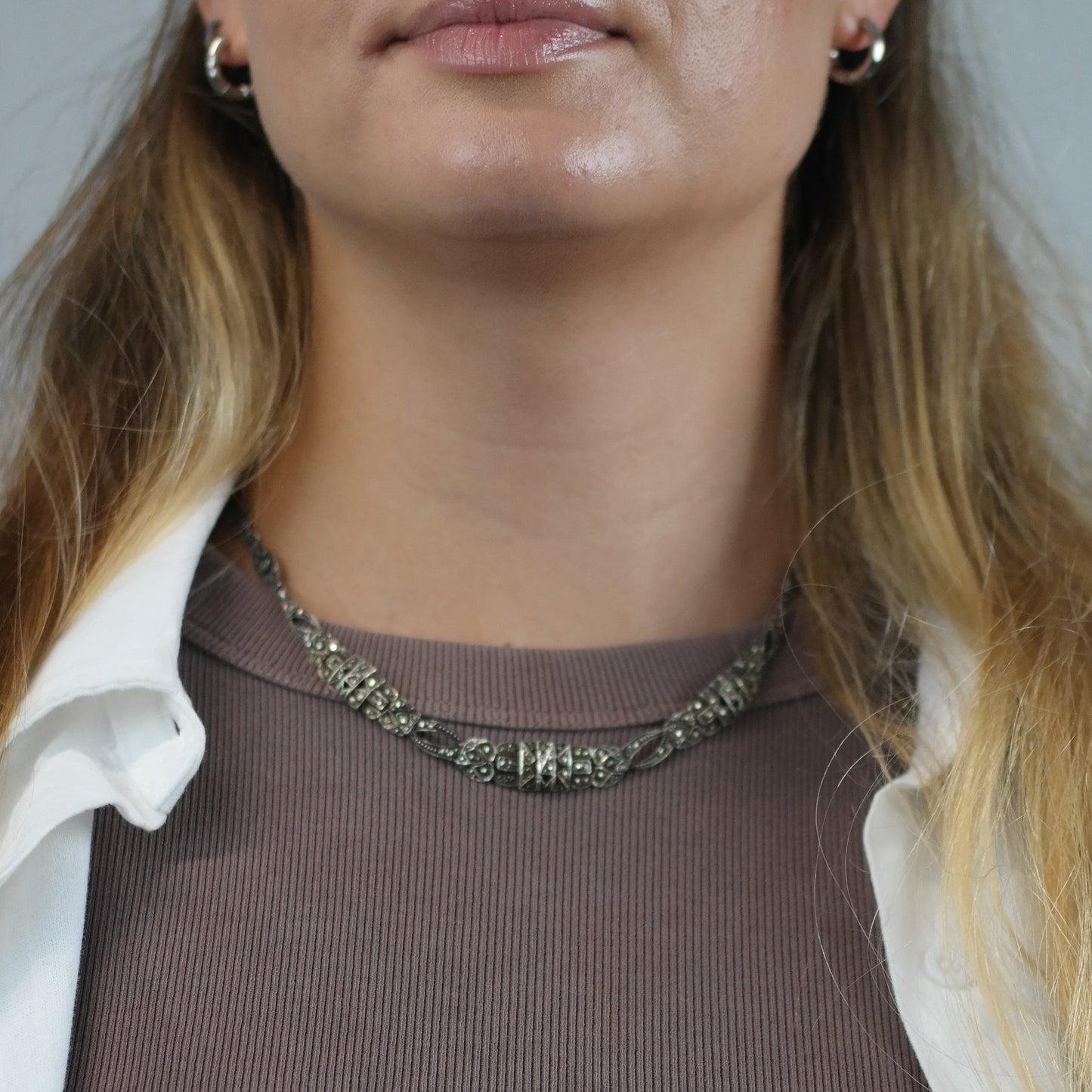 Art Deco, Sterling Silver Marcasite Collar Necklace N2701