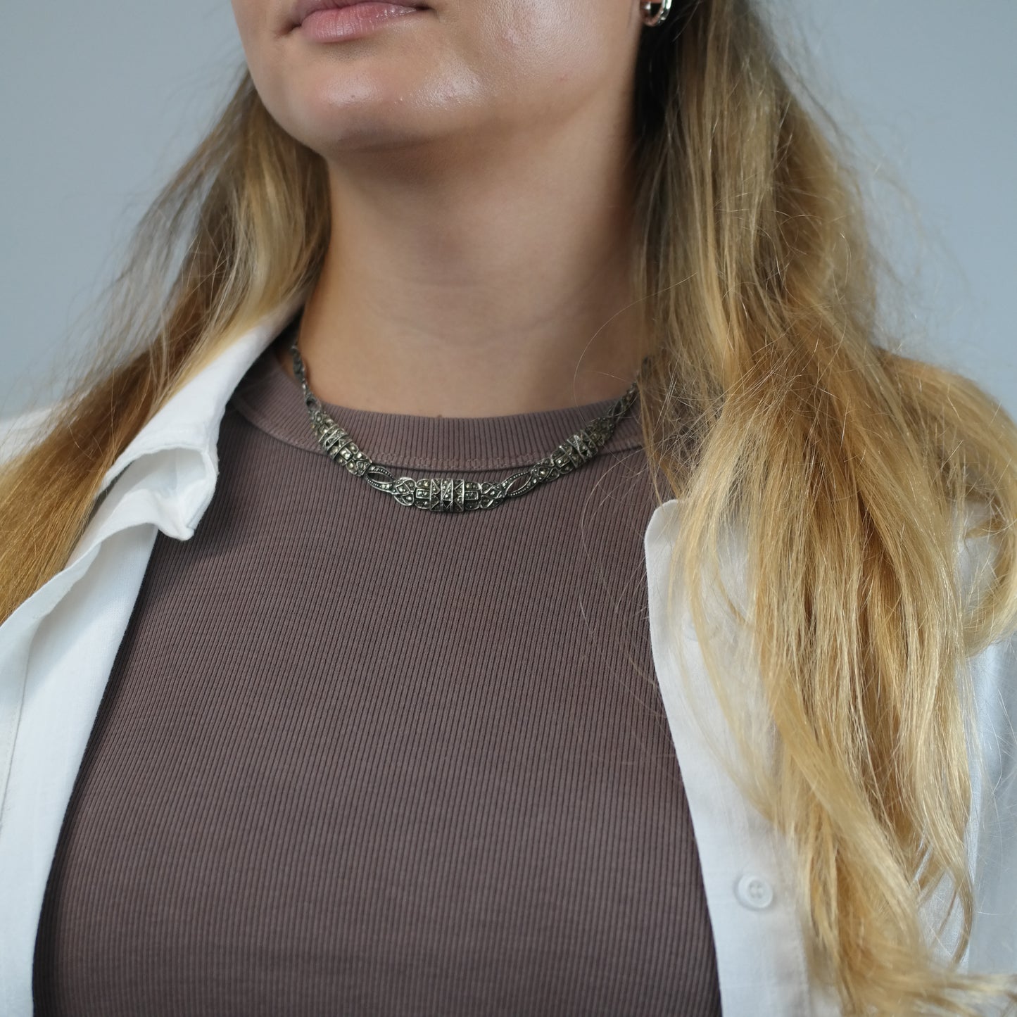 Art Deco, Sterling Silver Marcasite Collar Necklace N2701