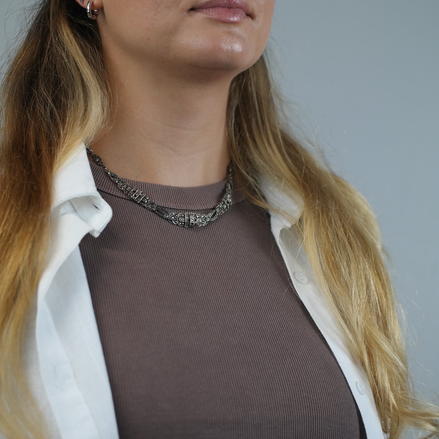 Art Deco, Sterling Silver Marcasite Collar Necklace N2701