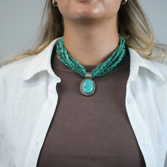 Vintage Caroll Felley Turquoise 12 Strand Sterling Silver Necklace N2725