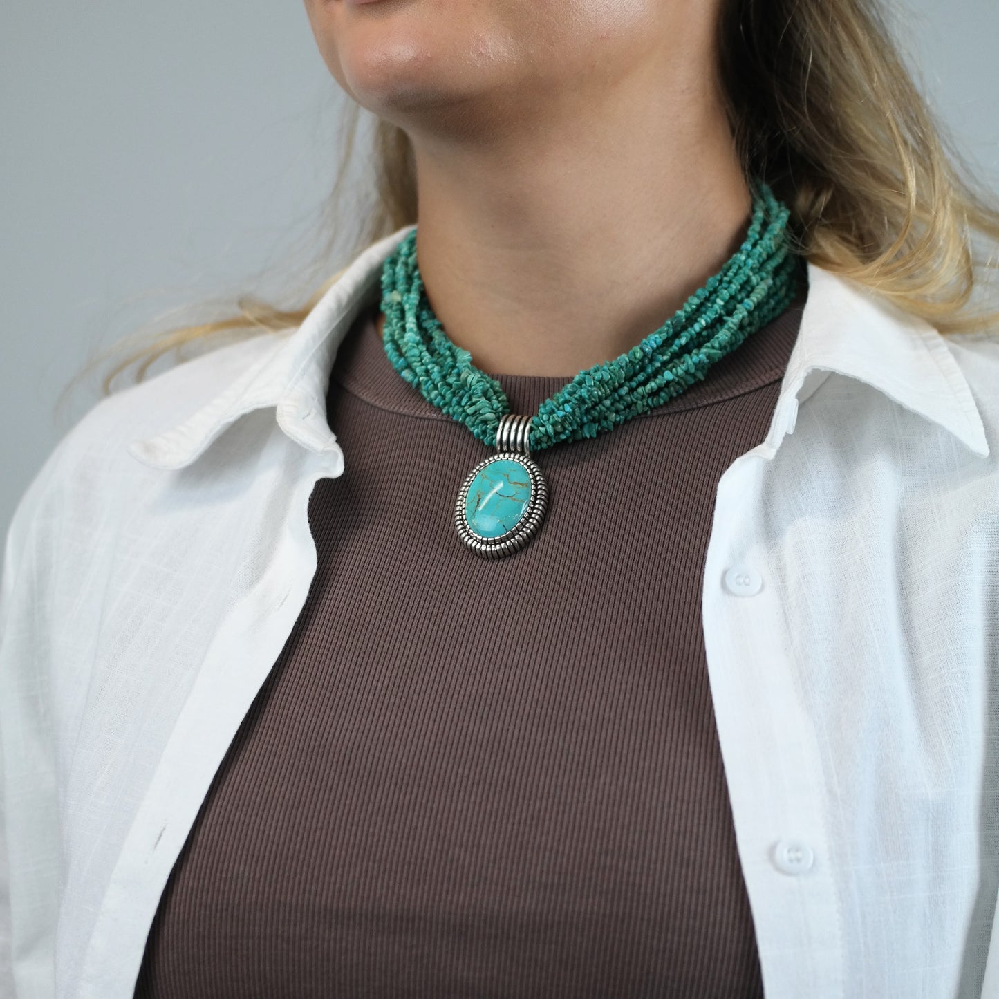 Vintage Caroll Felley Turquoise 12 Strand Sterling Silver Necklace N2725
