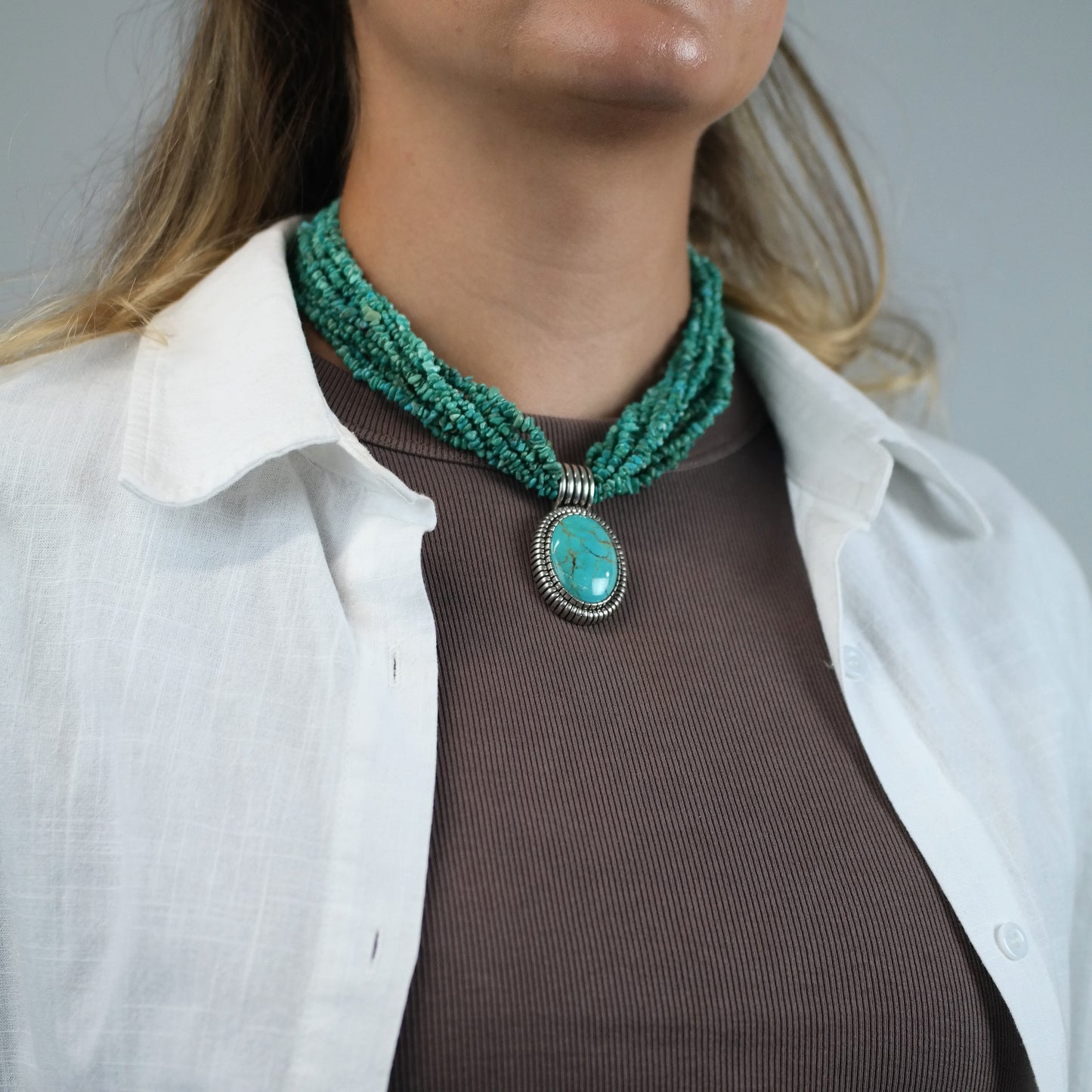 Vintage Caroll Felley Turquoise 12 Strand Sterling Silver Necklace N2725