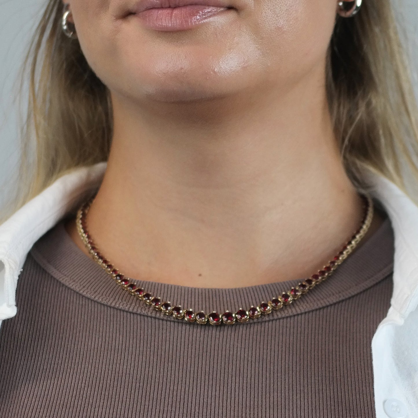 Red Graduated Lab Ruby, Gold Plated Sterling Silver Line Necklace N2705
