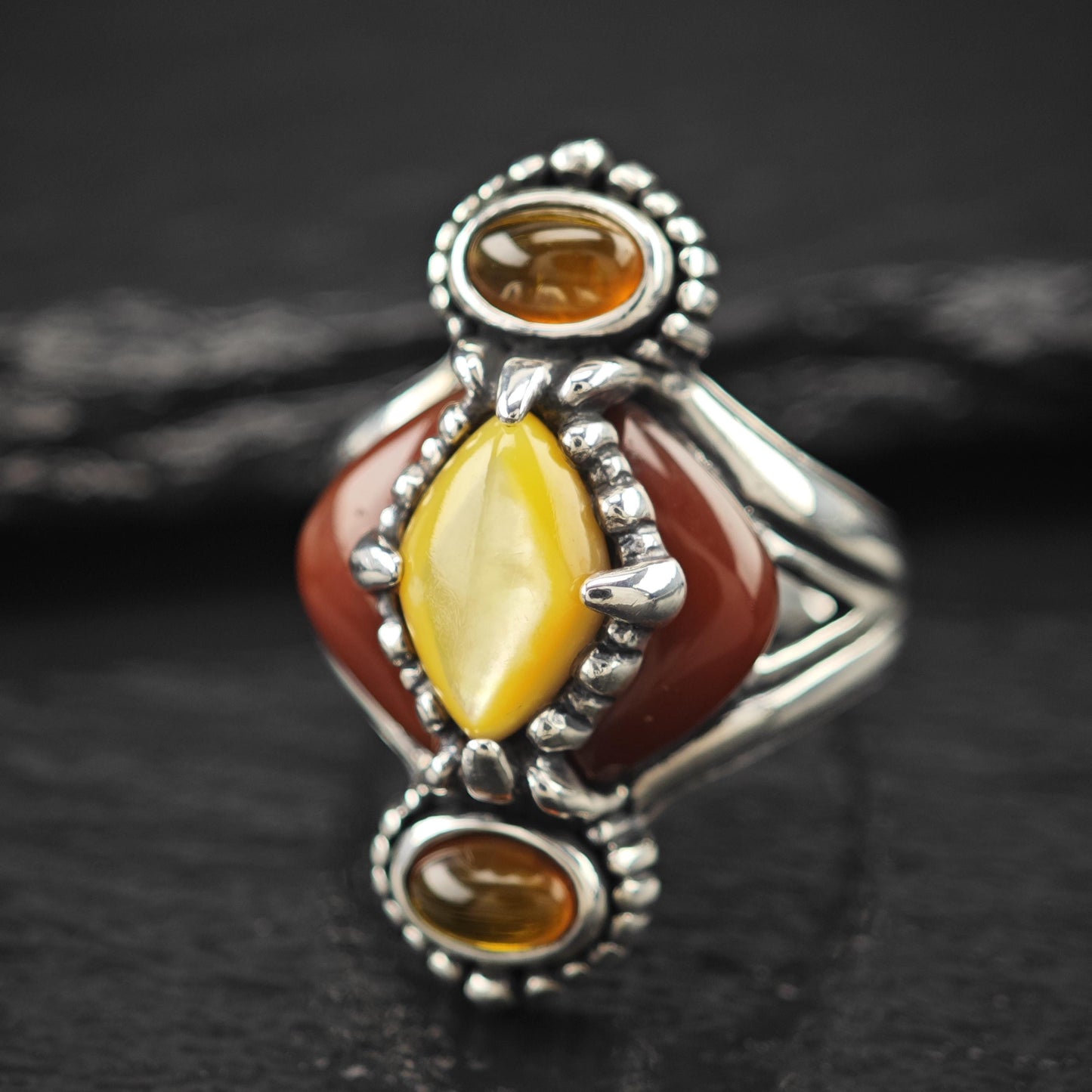 Carolyn Pollack Golden MOP, Carnelian, Amber Ring Sterling Silver