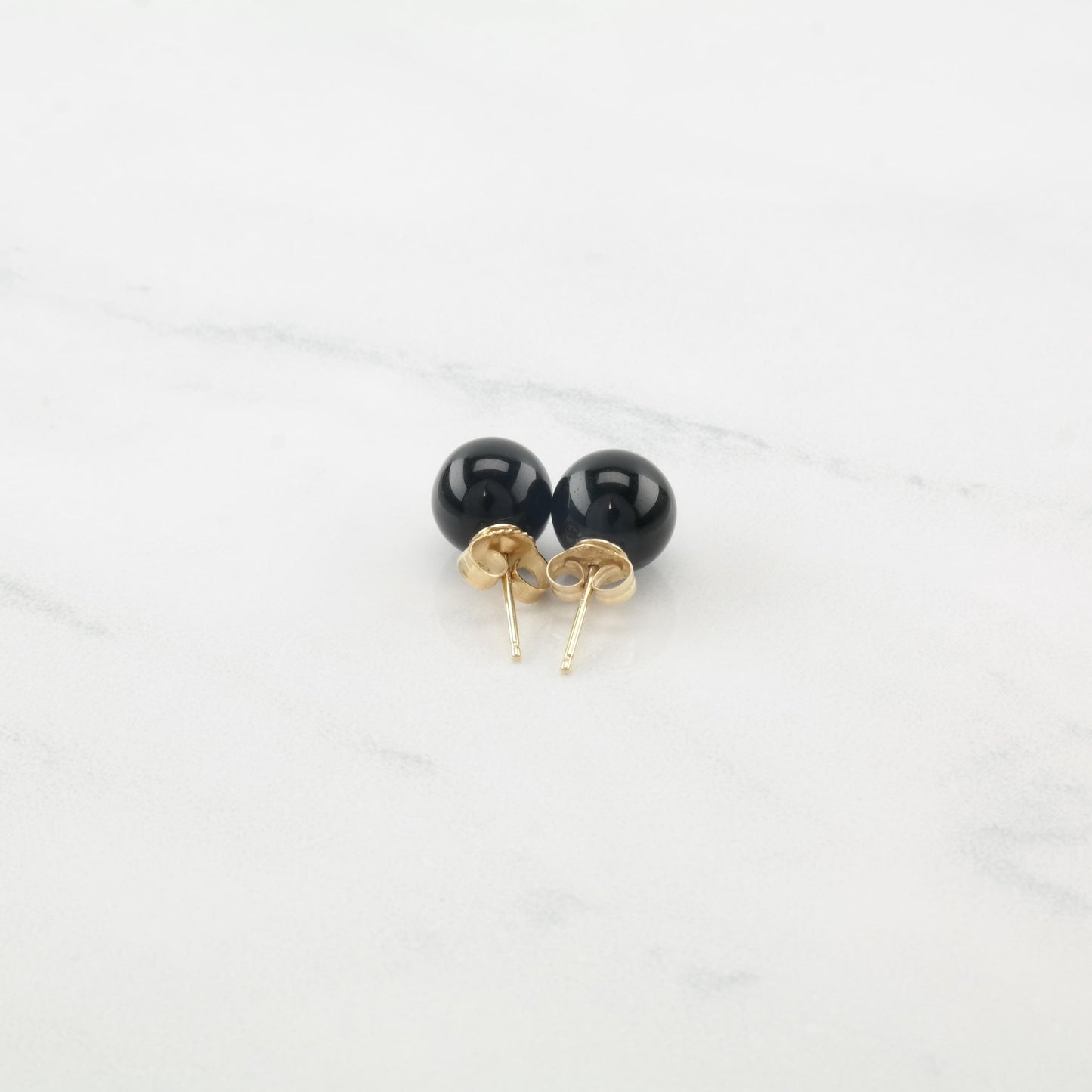 Vintage Yellow Gold Onyx Stud Earrings