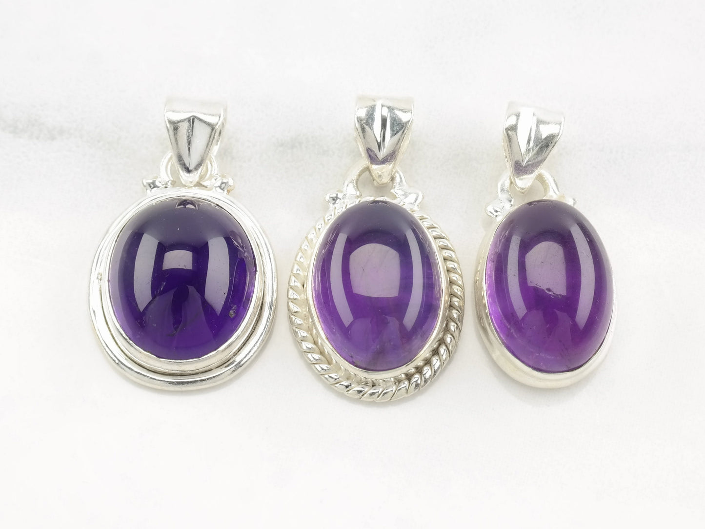 Choice of Vintage Modernist Amethyst Oval Sterling Silver Pendant