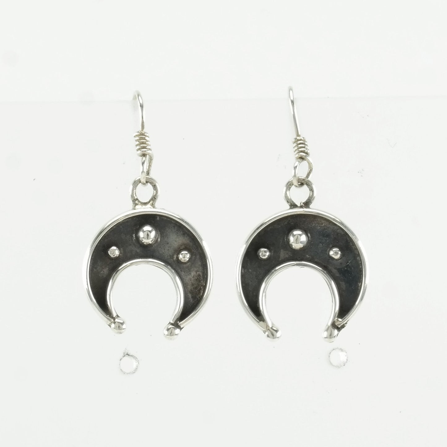 Native American Sterling Silver Shadowbox Crescent Earrings Fish hook