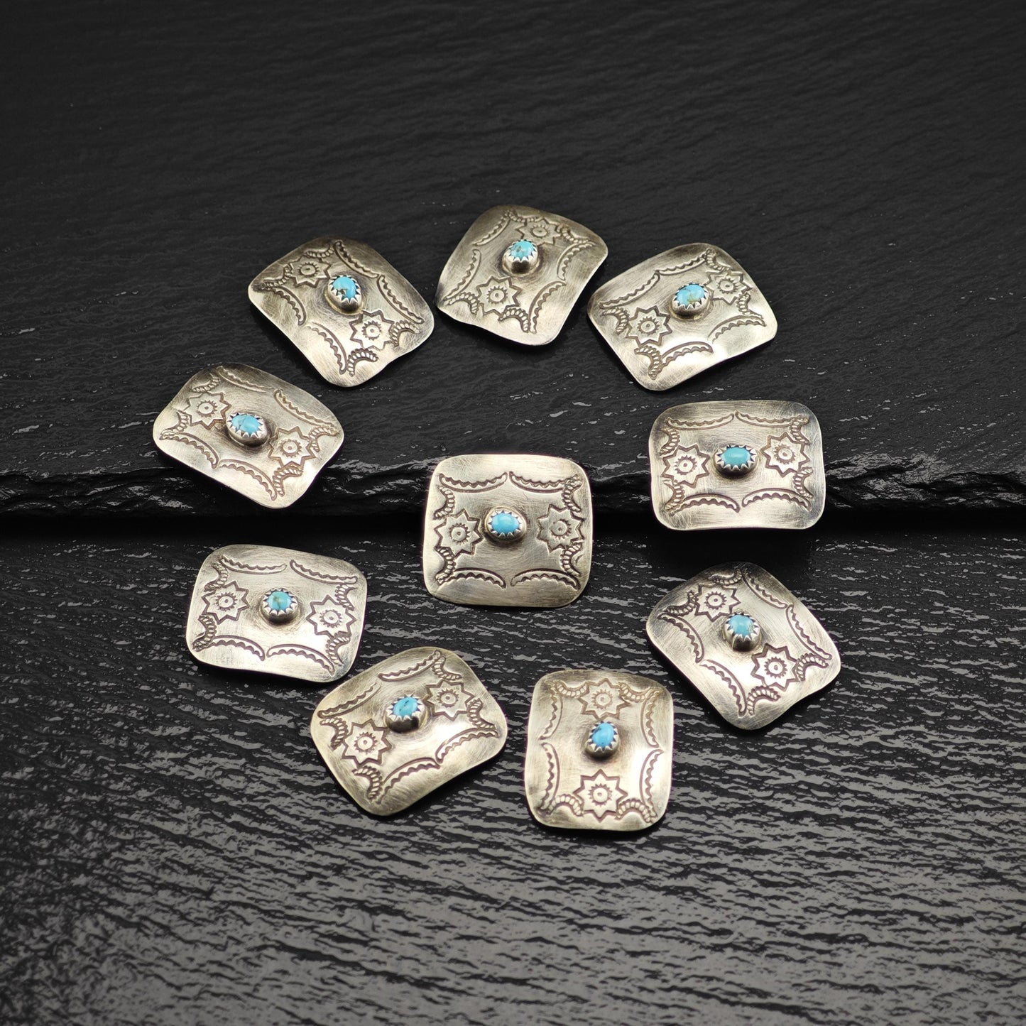Turquoise Sterling Silver Floral Native American Belt Buckle and Conchos