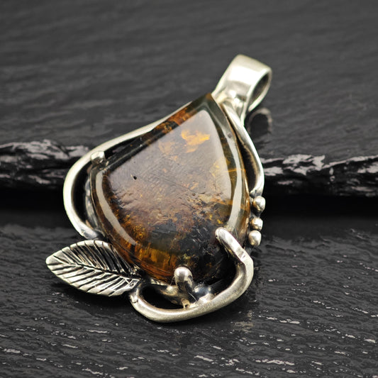 Amber Leaf Sterling Silver Pendant P3129