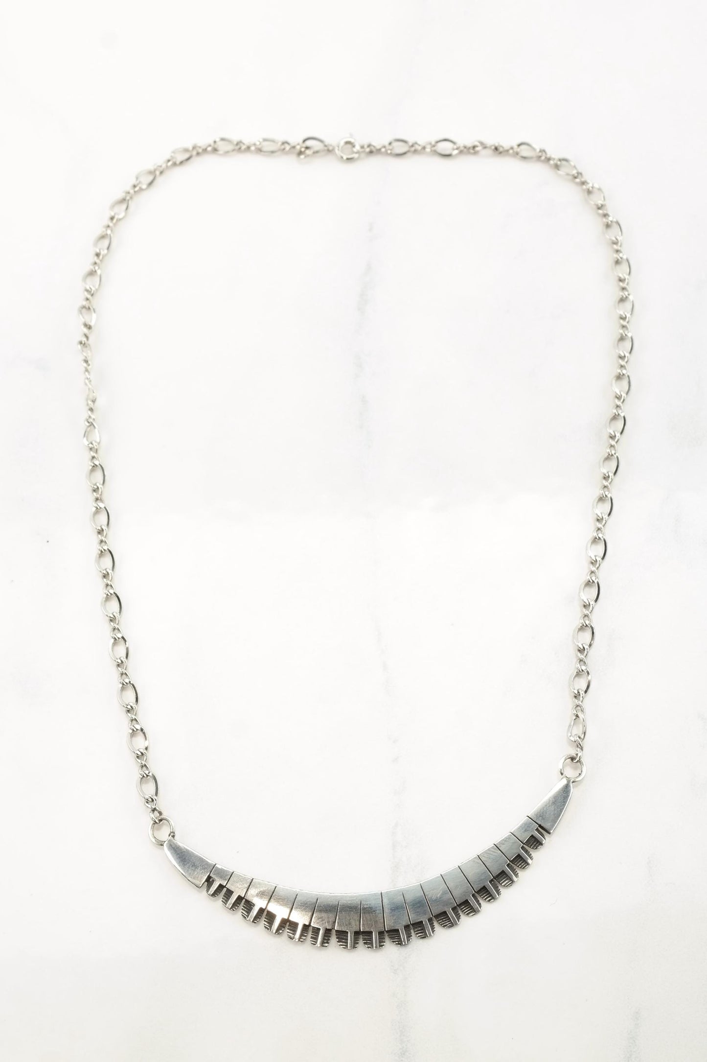 Southwest Sterling Silver Necklace with Incised "Smiling Arch" Pendant, 1970s