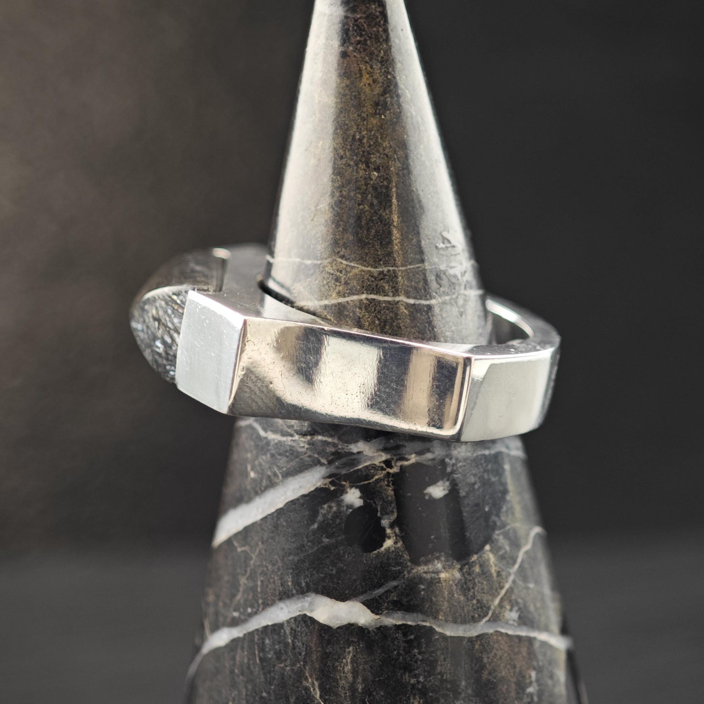 Black Rutilated Quartz Abstract Ring Sterling Silver Sz 8