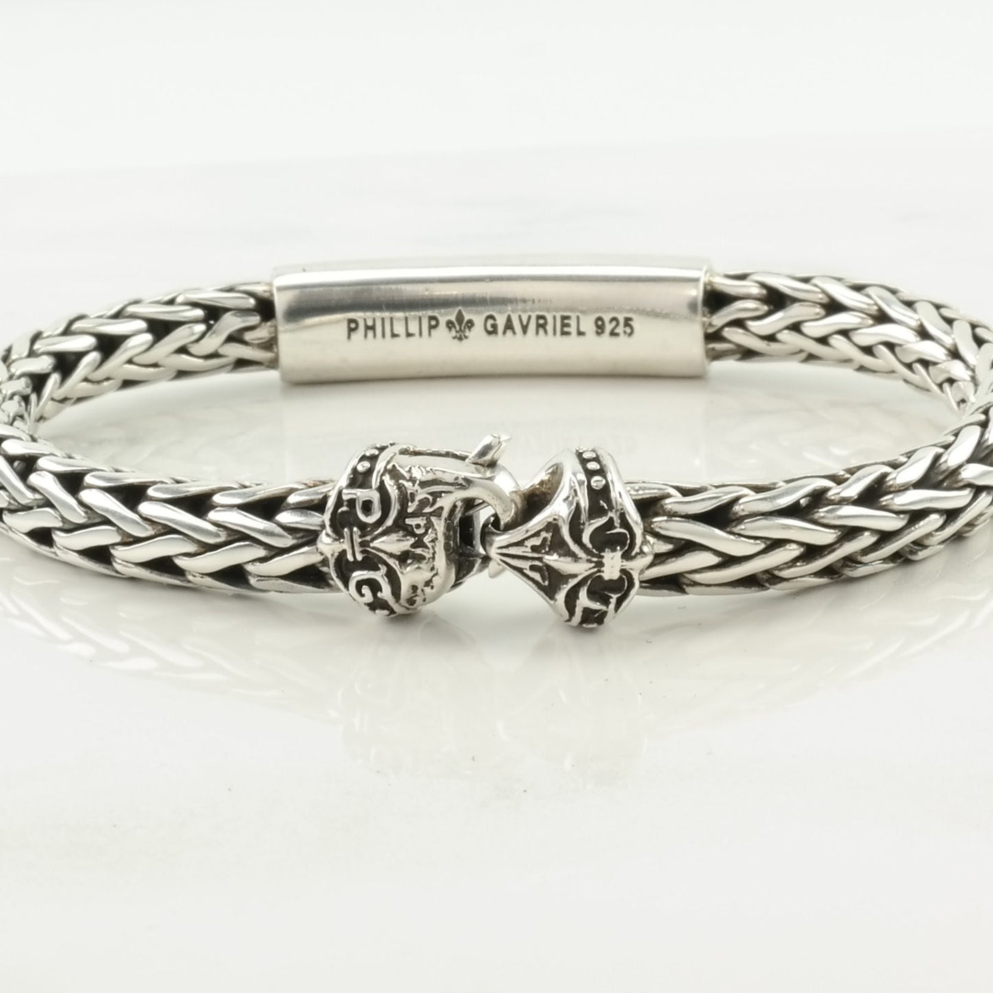 Philip Gavriel Sterling Silver Link Bracelet White Sapphire Wheat Chain