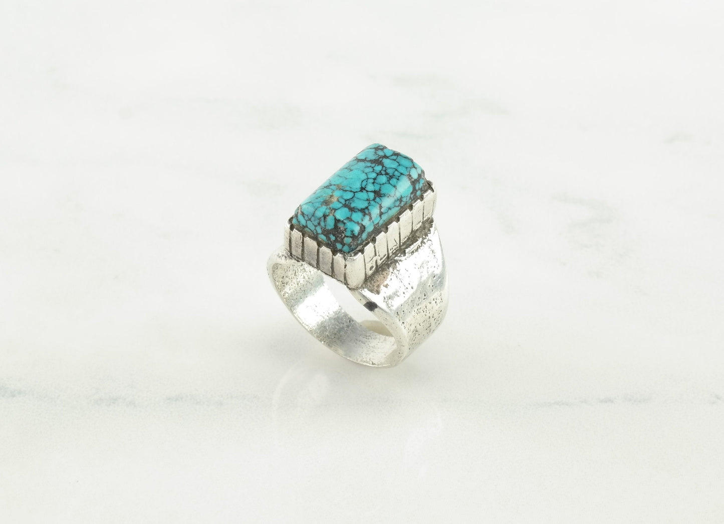 John Shopteese Silver Ring Cloud Mountain Turquoise Sterling Size 8