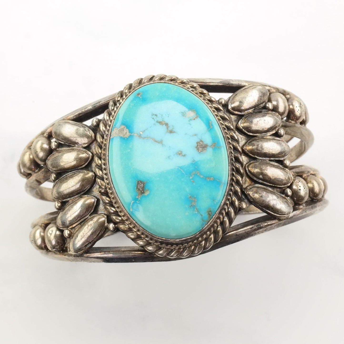 Native American Sterling Silver Turquoise Oval Cuff Bracelet