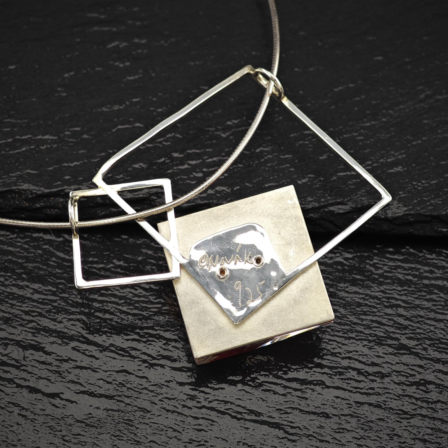 Pavel Novak Sterling Silver Red Glass Abstract, Modernist Necklace