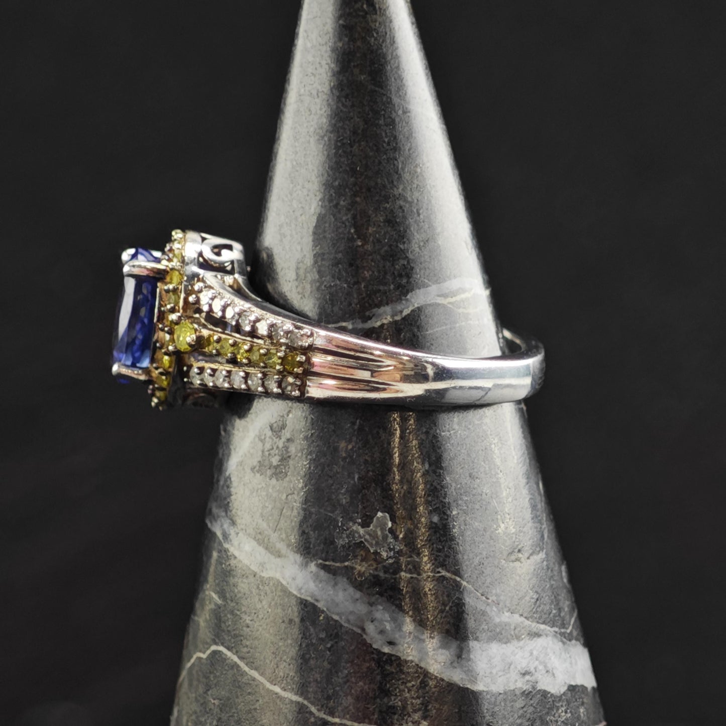 Tanzanite White & Yellow Diamond Sterling Silver Ring Sz 5 R6587