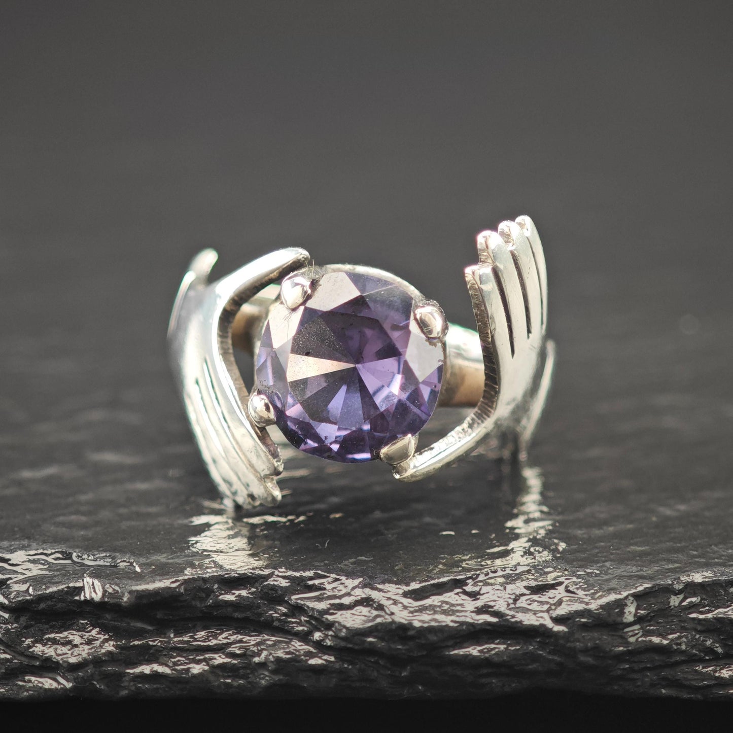 Mexican Alexandrite Hands Ring Sterling Silver, Color Change