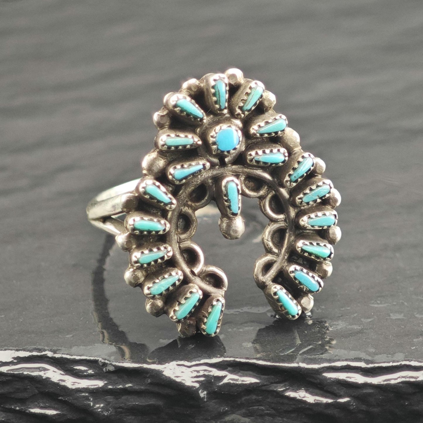 Vintage Zuni Needle Point Turquoise Naja Sterling Silver Ring Sz 6 R6667