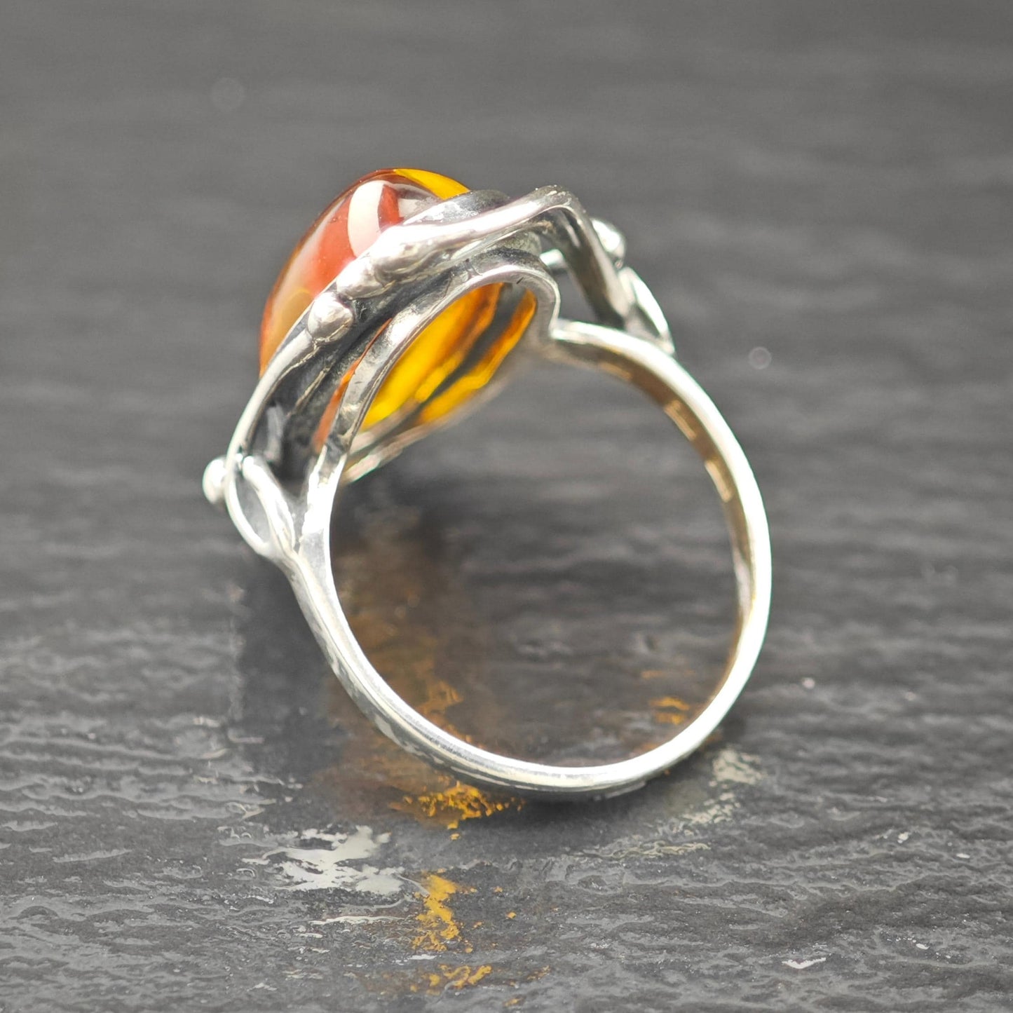 Natural Amber Oval Ring Sterling Silver