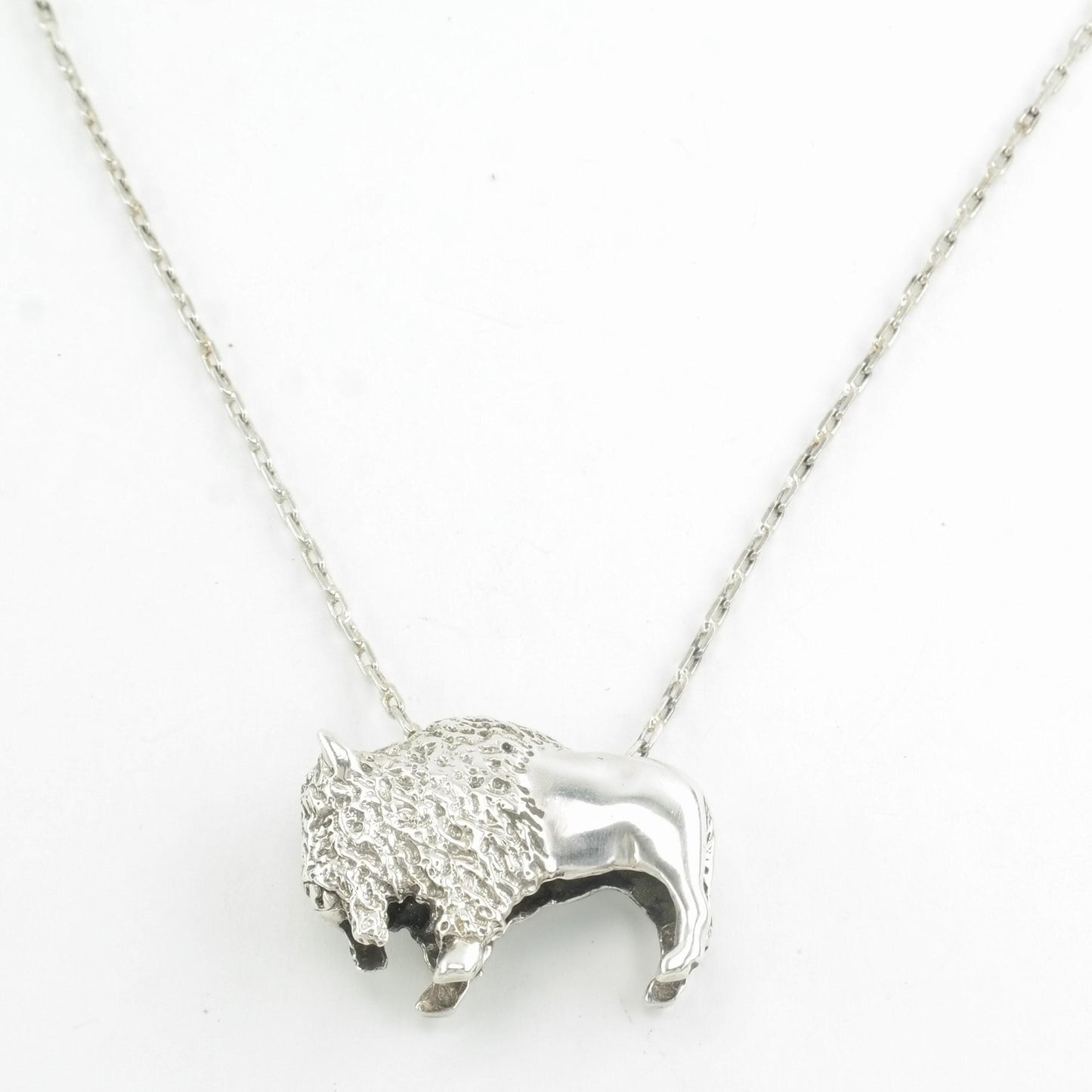 Buffalo Pendant Necklace Native American Sterling Silver