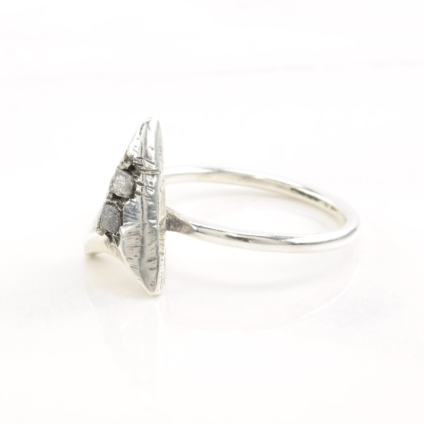 Silver Ring Raw Uncut Diamonds Arrow Size 8 1/2