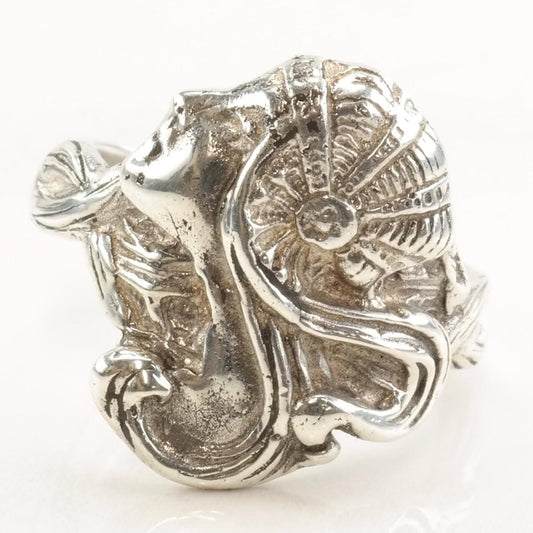 Vintage Sterling Silver Ring Art Nouveau Revival Fairy Size 7