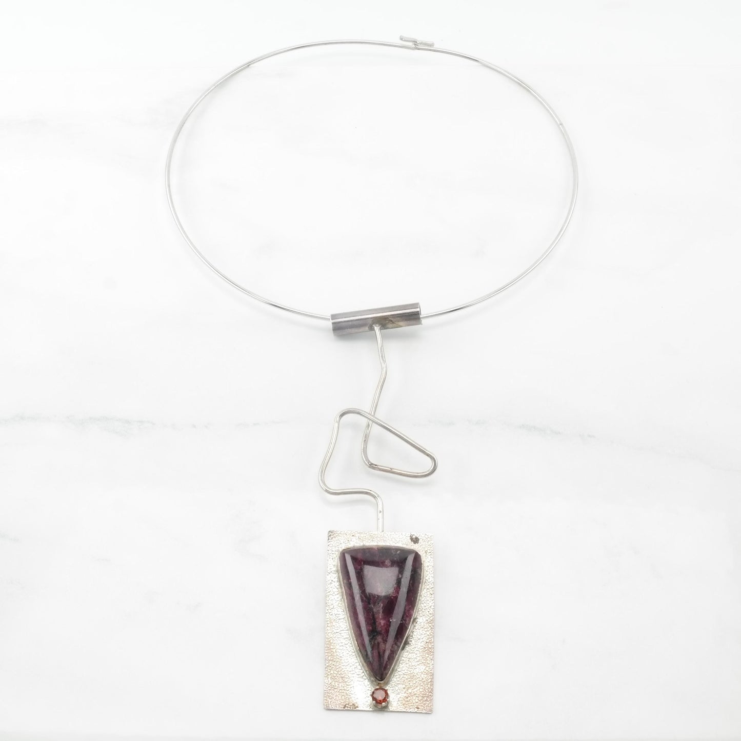 Vintage Studio Sugilite Abstract Pendant Choker Necklace Sterling Silver