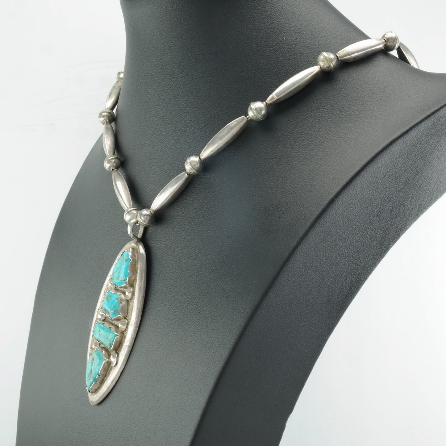 Native American Sterling Silver Turquoise Beaded Necklace