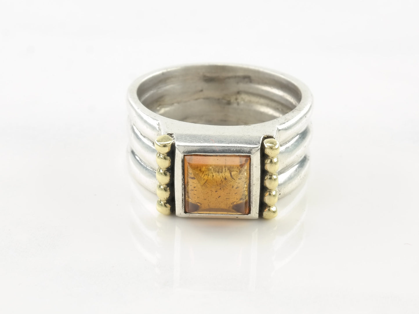 Modernist Silver Ring Orange Amber Sterling Size 8 1/4