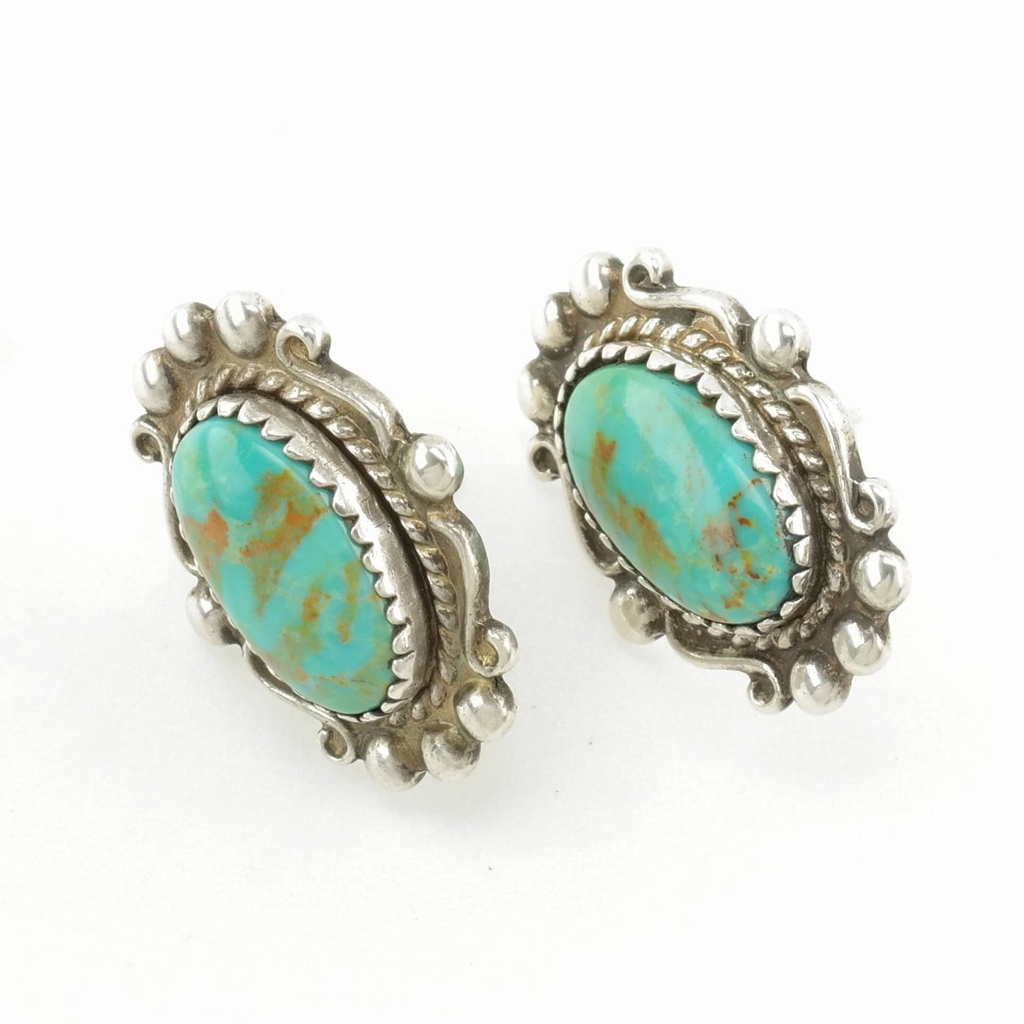 Native American Sterling Silver Turquoise Scroll Earrings Stud