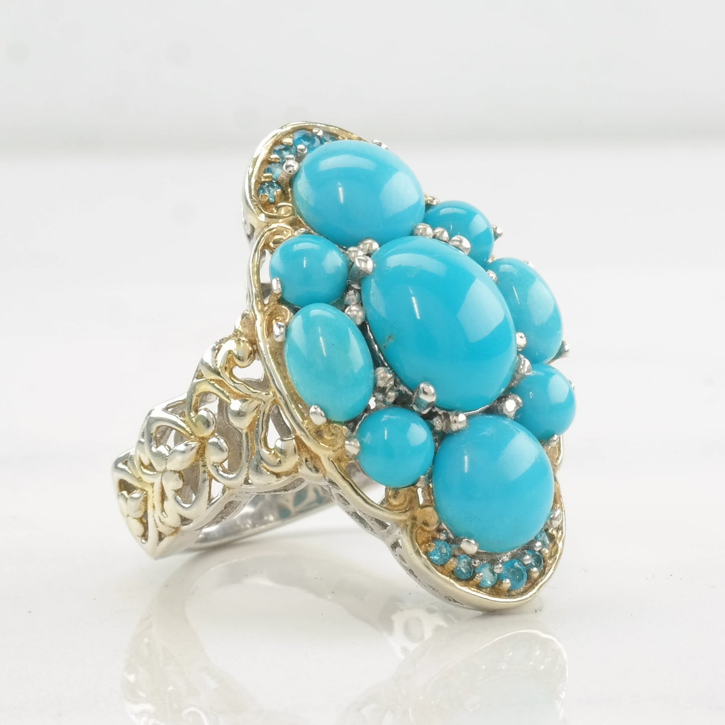 STS Ring Turquoise, Apatite Two Tone Sterling Silver Size 7