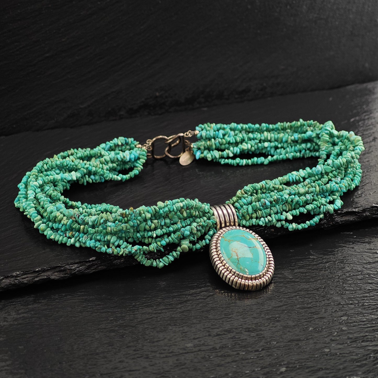 Vintage Caroll Felley Turquoise 12 Strand Sterling Silver Necklace N2725