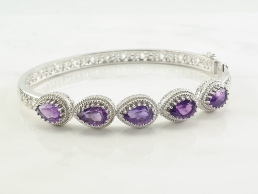 Sterling Silver Bangle Bracelet Amethyst Teardrop