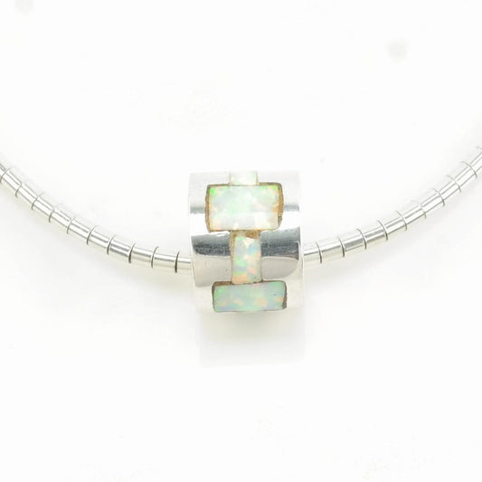 Vintage Christin Wolf Sterling Silver Lab Opal, Inlay Beaded Necklace