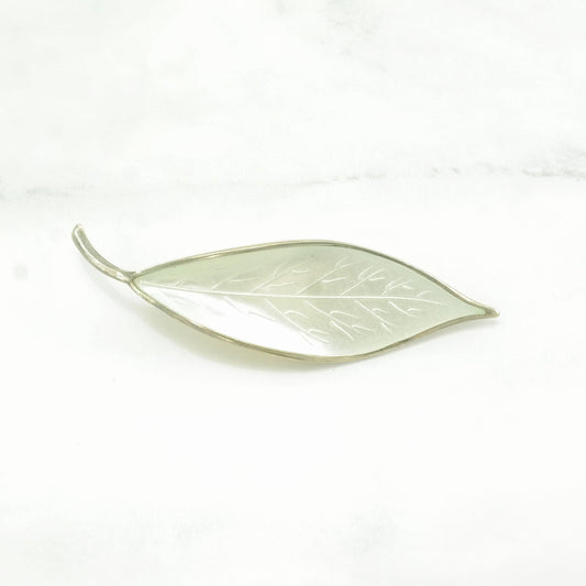 Vintage David Andersen Sterling Silver Brooch Leaf White Enamel