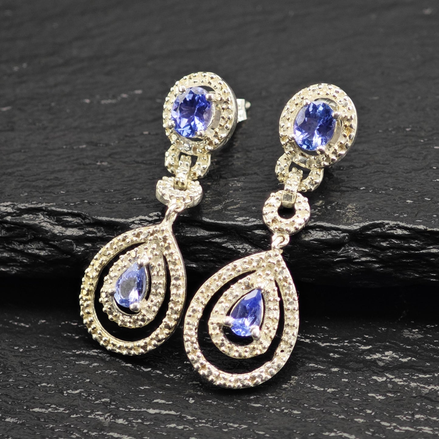 Purple Tanzanite Teardrop Stud/Dangle Sterling Silver Earrings ER3185