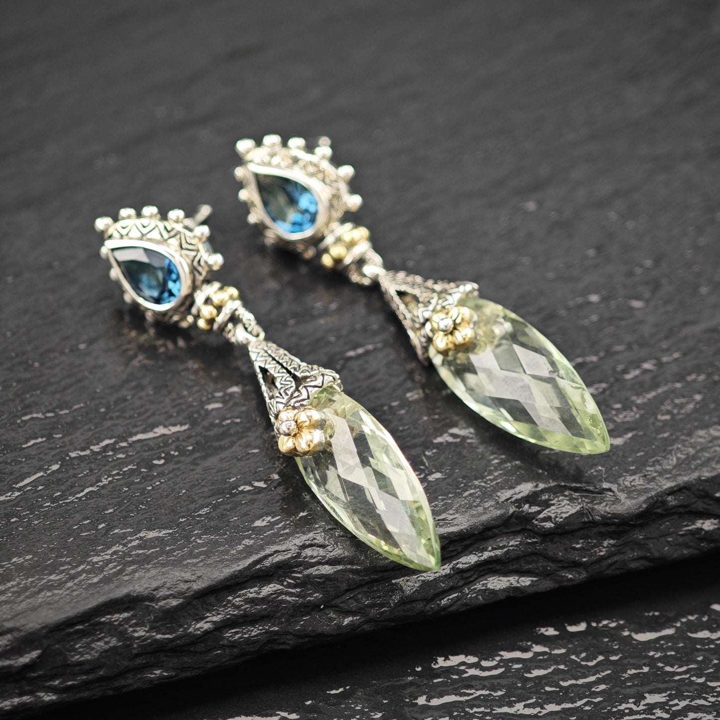 Barbara Bixby Topaz, Quartz 18K Gold Accent Sterling Silver Stud/Dangle Earrings