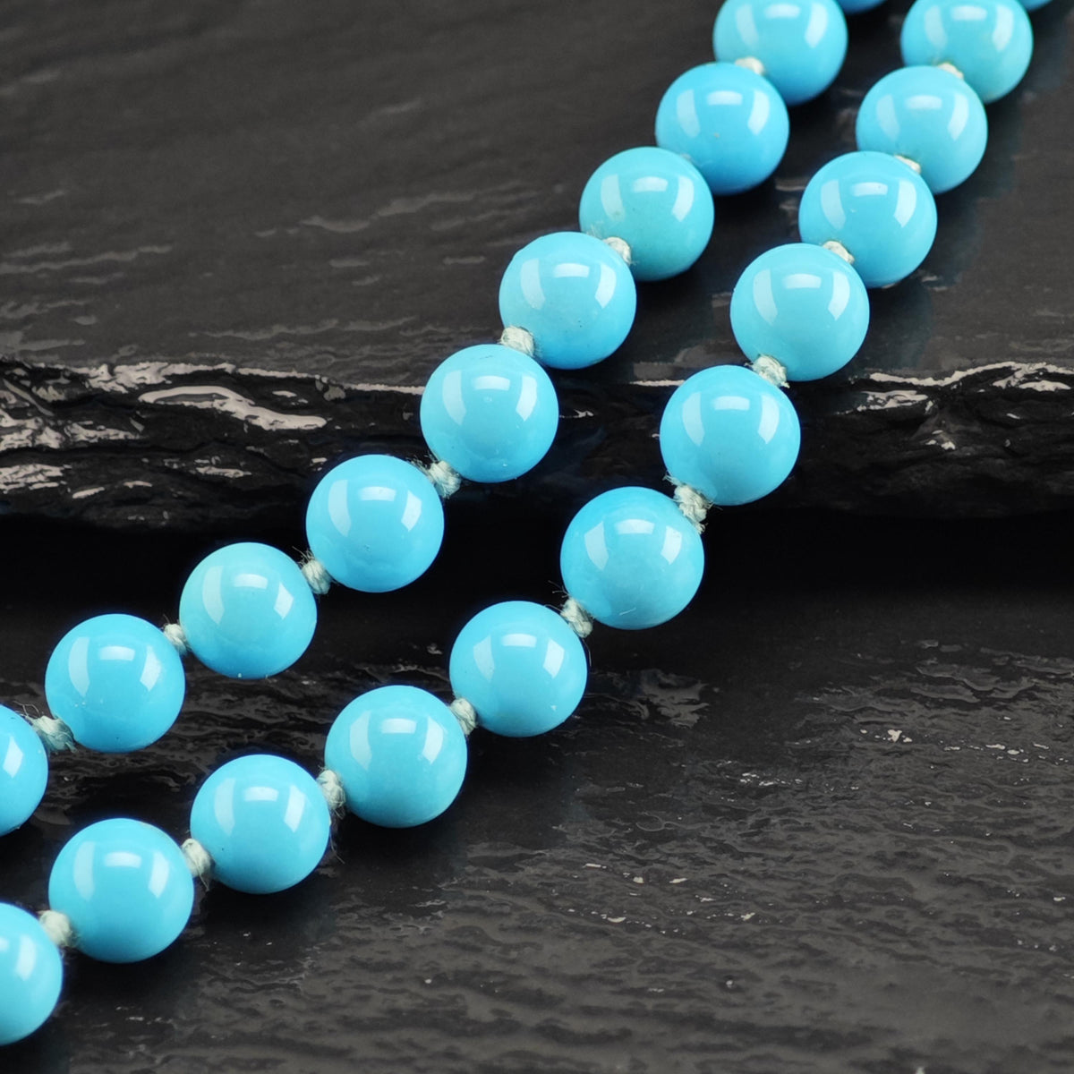 6mm Blue Turquoise 14K Gold Clasp Beaded Necklace N2782