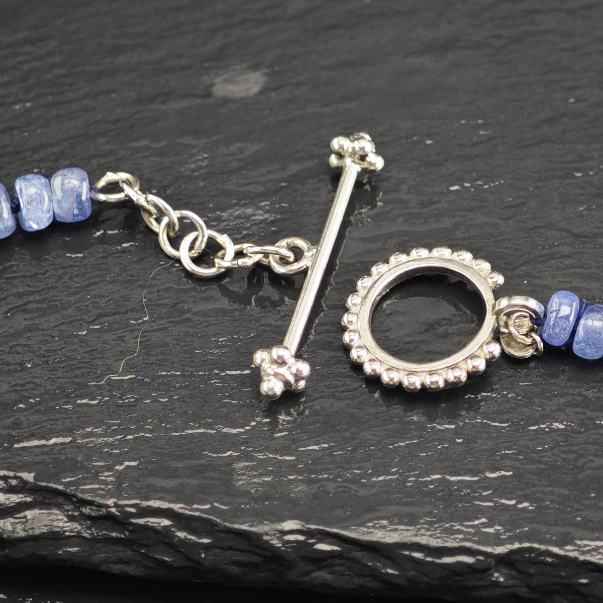 Blue Tanzanite Pearl Beaded Necklace Sterling Silver N2781