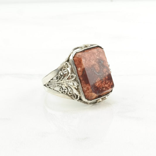 Art Deco Ring Filigree Brown Gemstone Sterling Silver Size 9 1/4