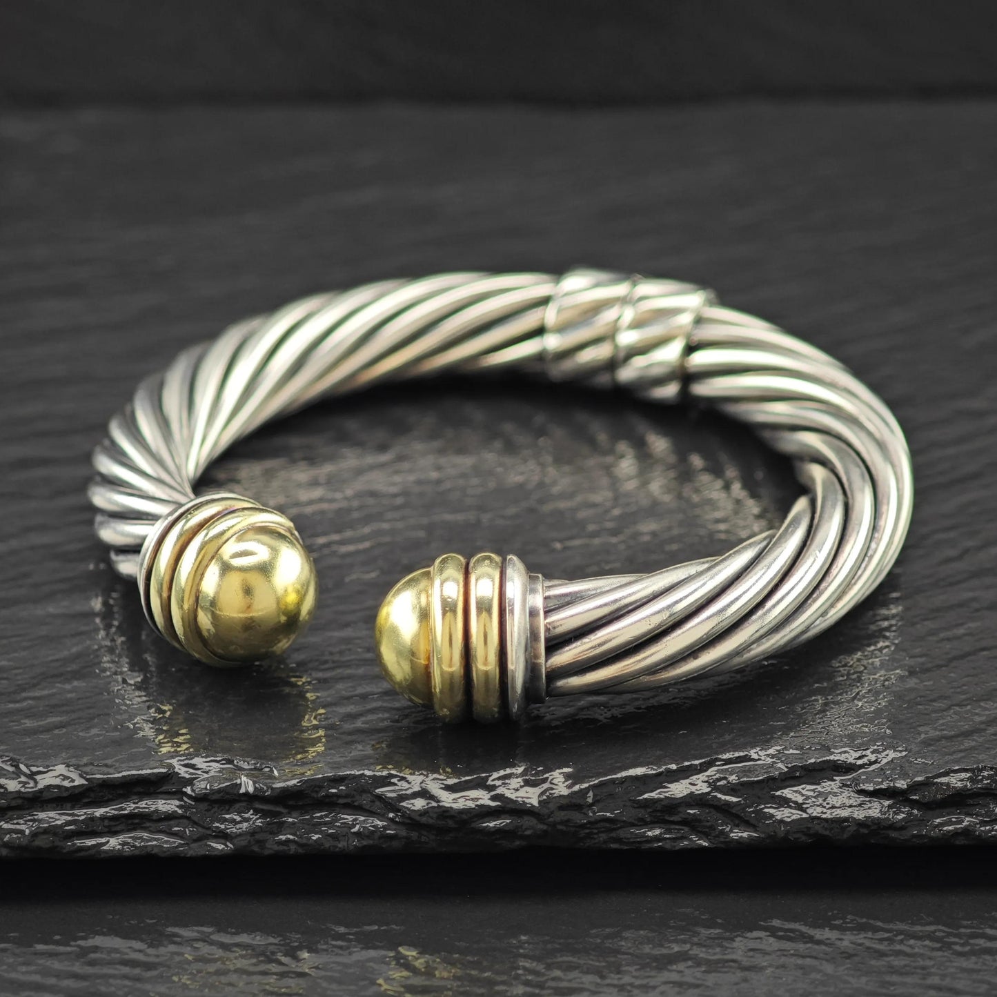 Vintage David Yurman Cable Cuff Bracelet, 14K Gold & Sterling Silver (Size 6.25)