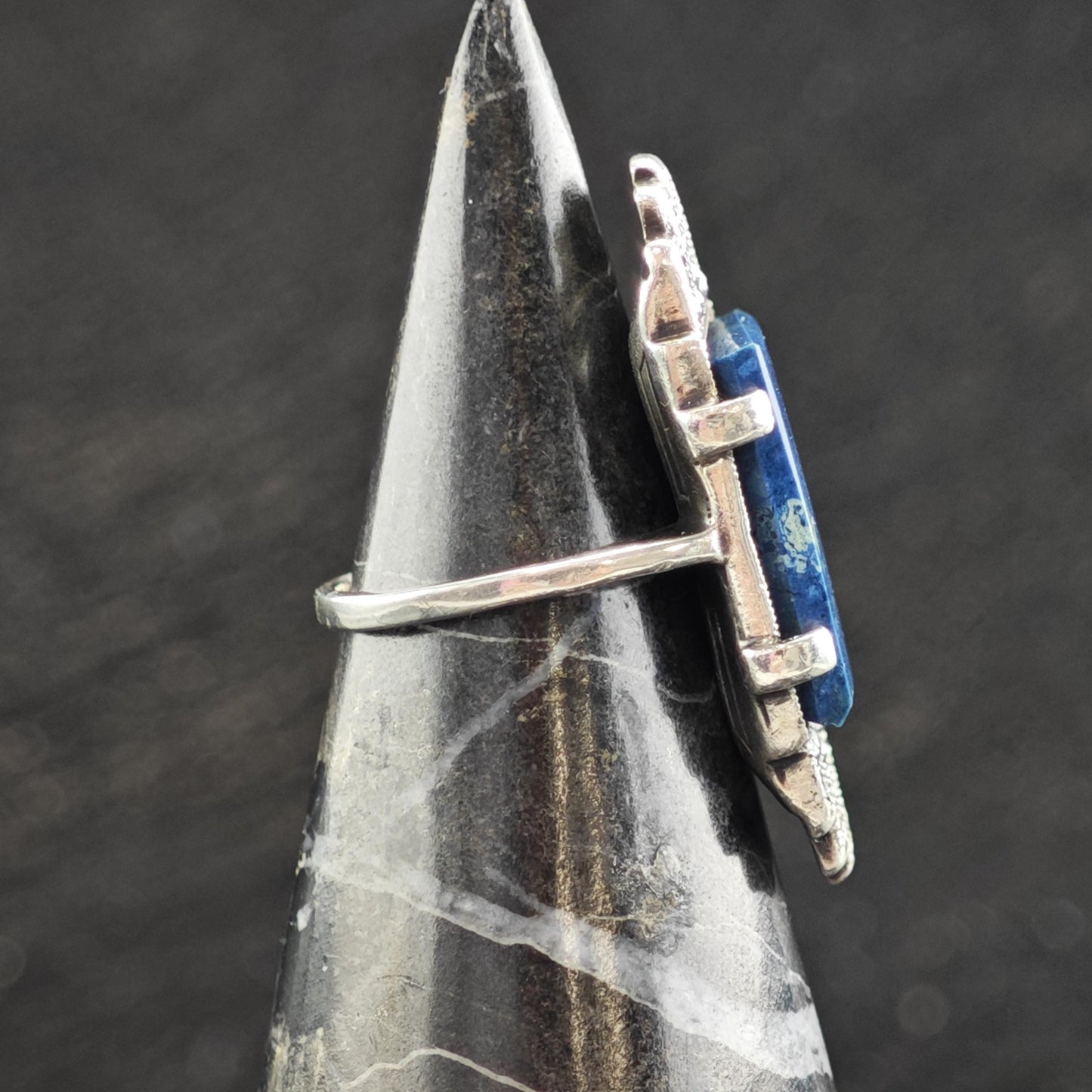 Art Deco Blue Gemstone Sterling Silver Ring Sz 3 1/4 R6593