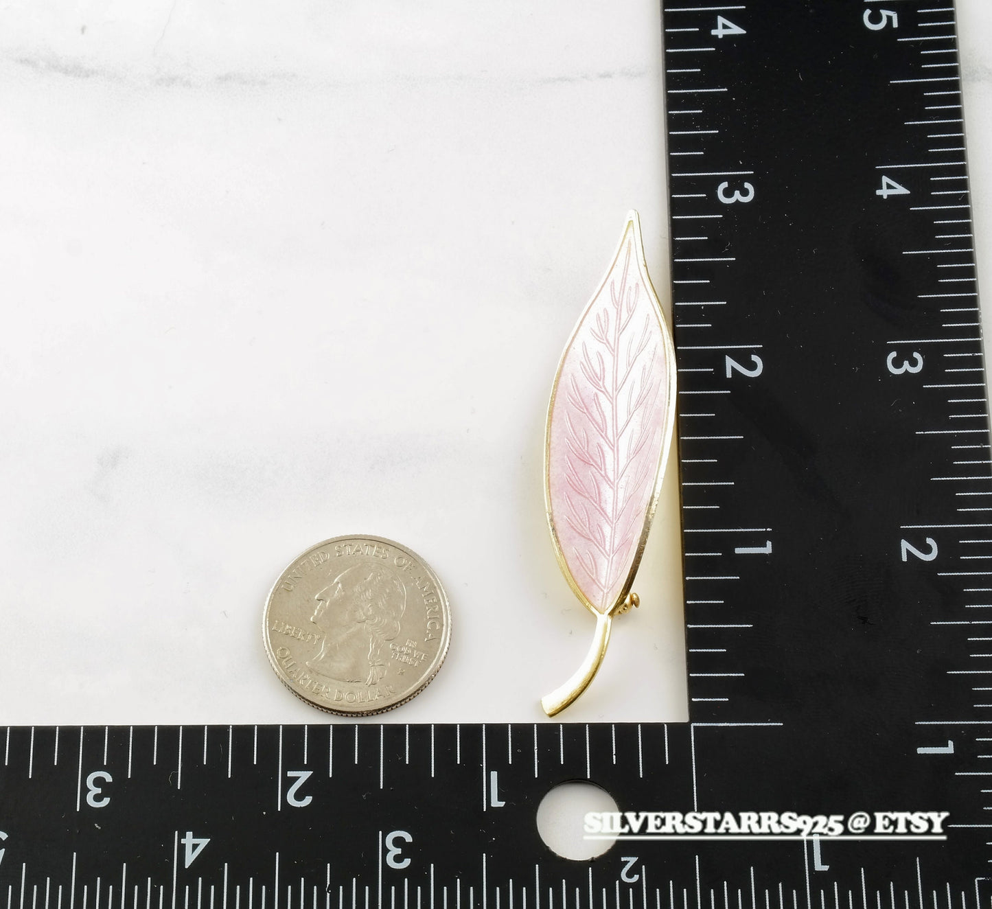 European Sterling Silver Gold Pink Enamel Leaf Brooch